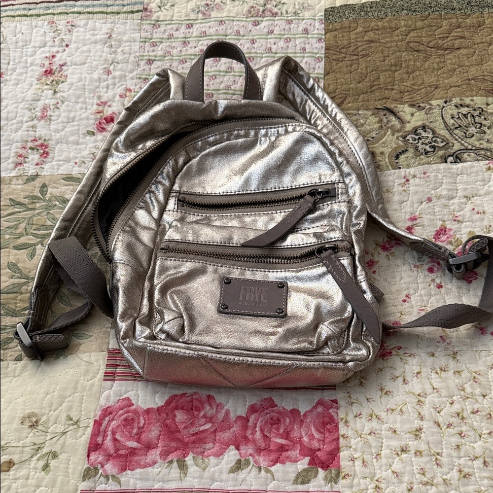 Frye Mini Silver Metallic Backpack - image 1